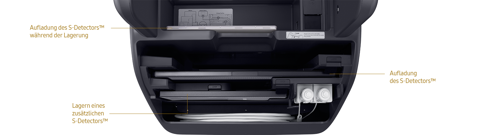 Drei Detektoren können im digitalen Röntgensystem GM85 von Samsung untergebracht und geladen werden. 