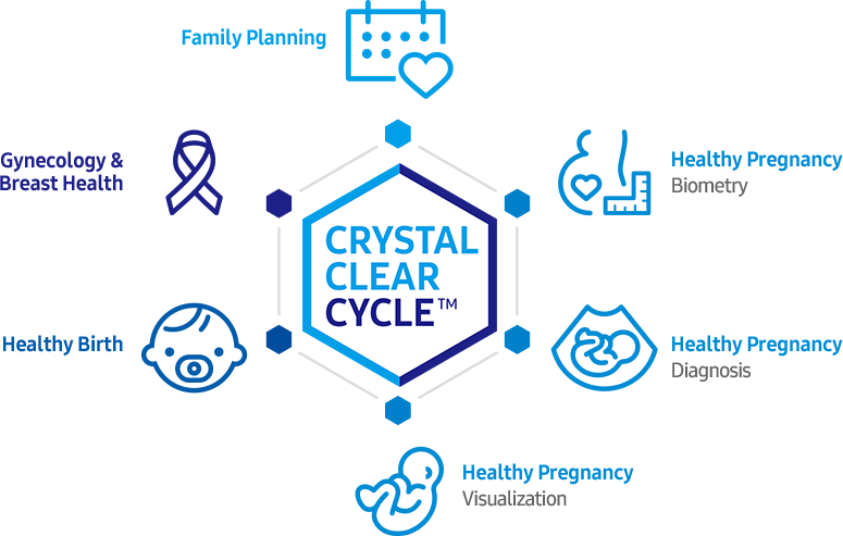 Esagono rappresentante la soluzione integrata per i problemi della salute femminile (Crystal Clear Cycle™)